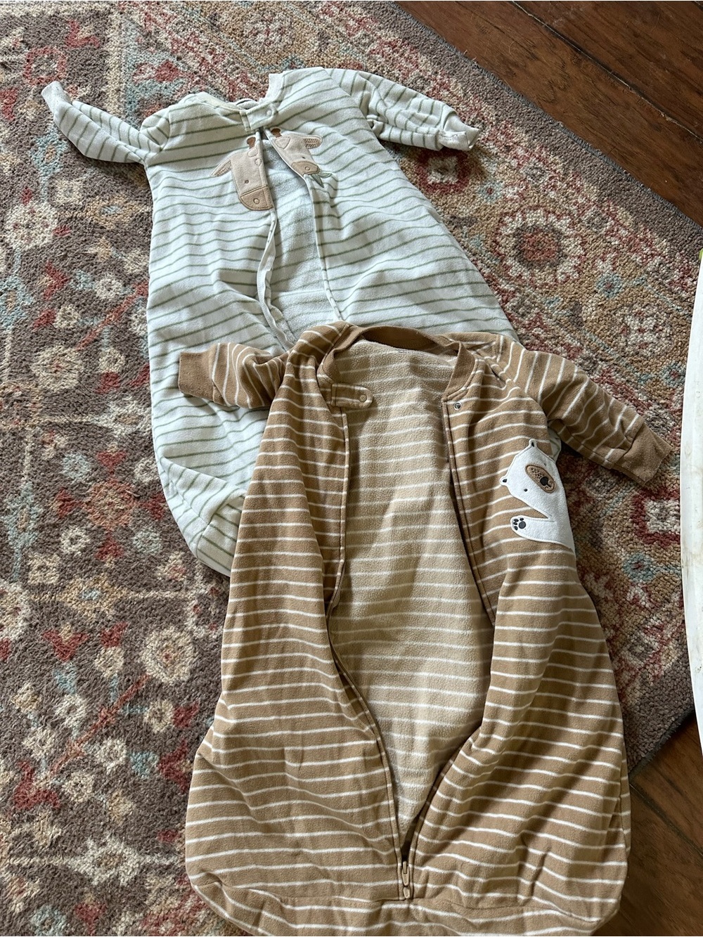Carter's Striped Sleep Sacks in Tan and Light Green
